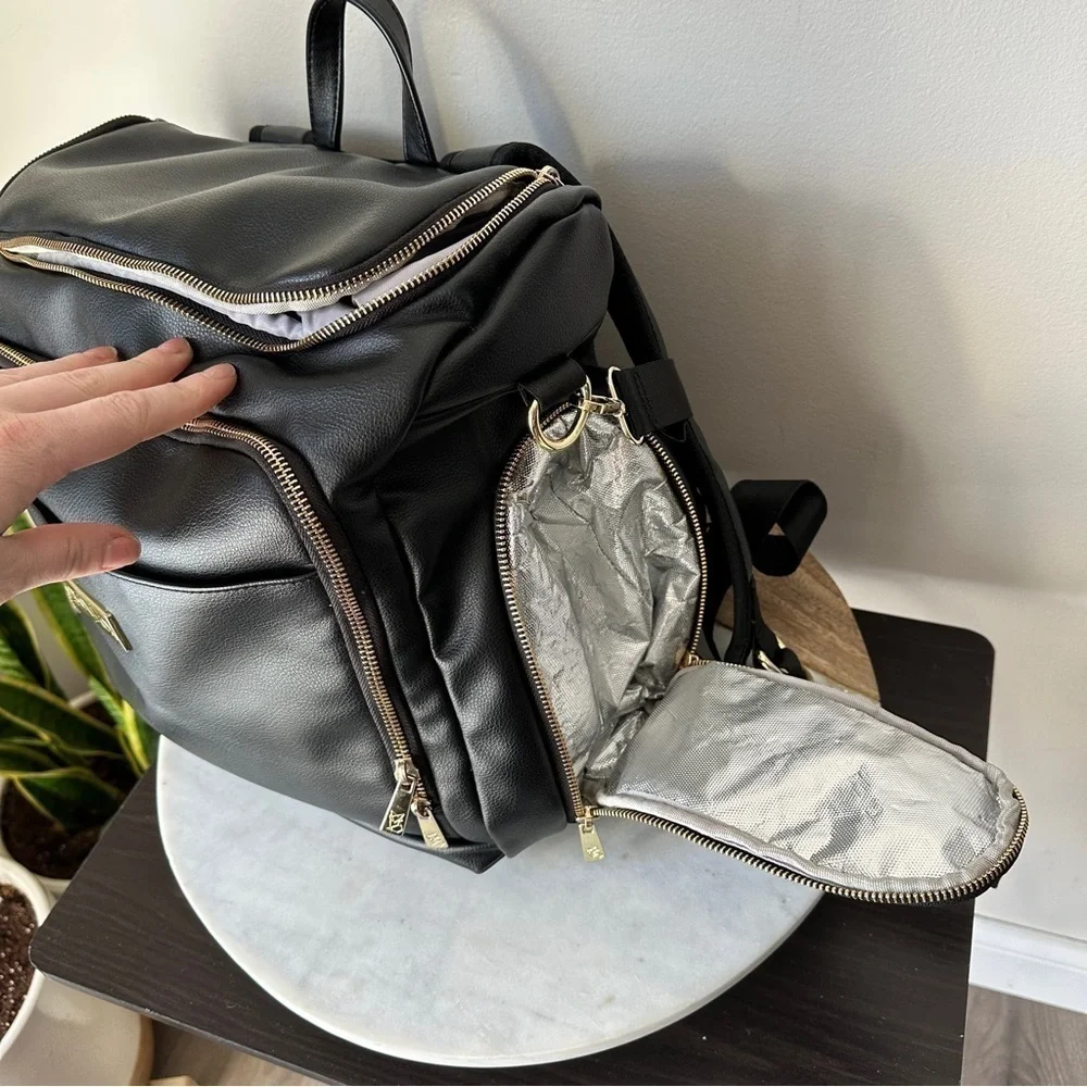 Greyfox Diaper Bag Vegan Leather Black Backpack with shoulder Strap Large